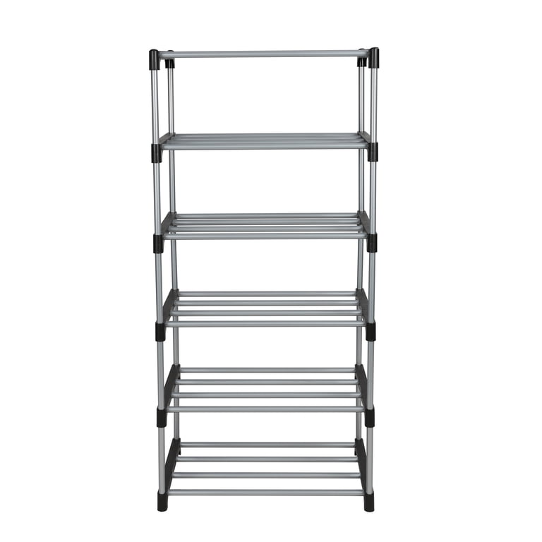 Mainstays Shoe Rack, 6 Tier, Black and Silver, Holds Up to 8 Pairs