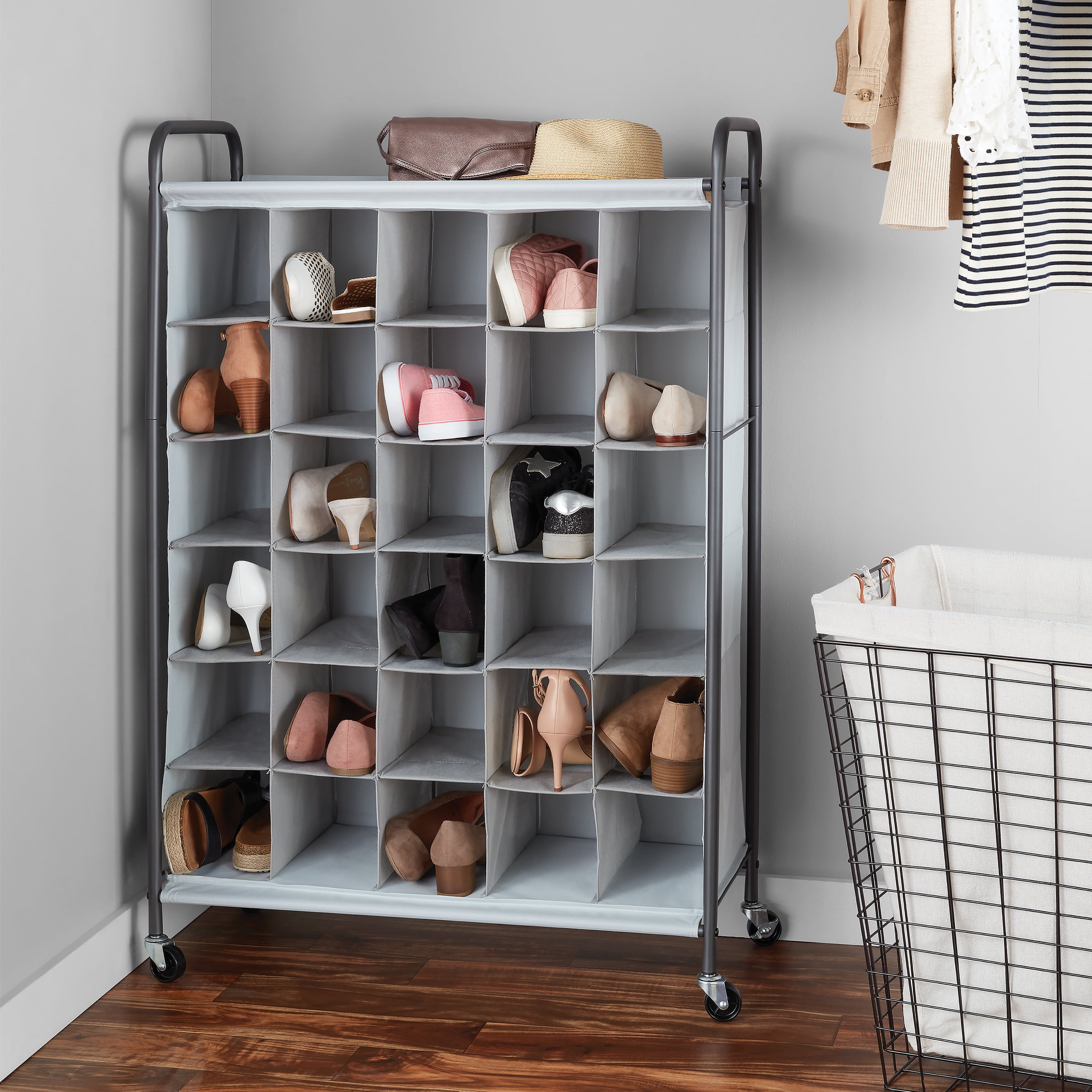 IdeaWorks Ideaworks-30 Pair Rack Shoe Shelf Organizer Rolls Up-Promotes  Dust Protection-Zip Keeps Cover Closure Closed
