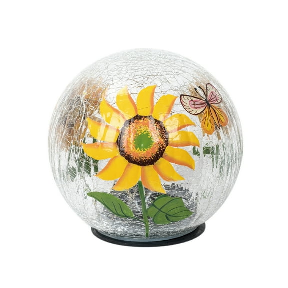 Mainstays 6 inch Solar Sunflower Crackle Glass Ball Decor, 6" Length x 6" Width x 6" Height