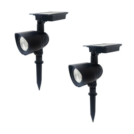 Mainstays 60 Lumen Solar Powered LED Outdoor Landscape Plastic Spotlight Black, 2-Pack