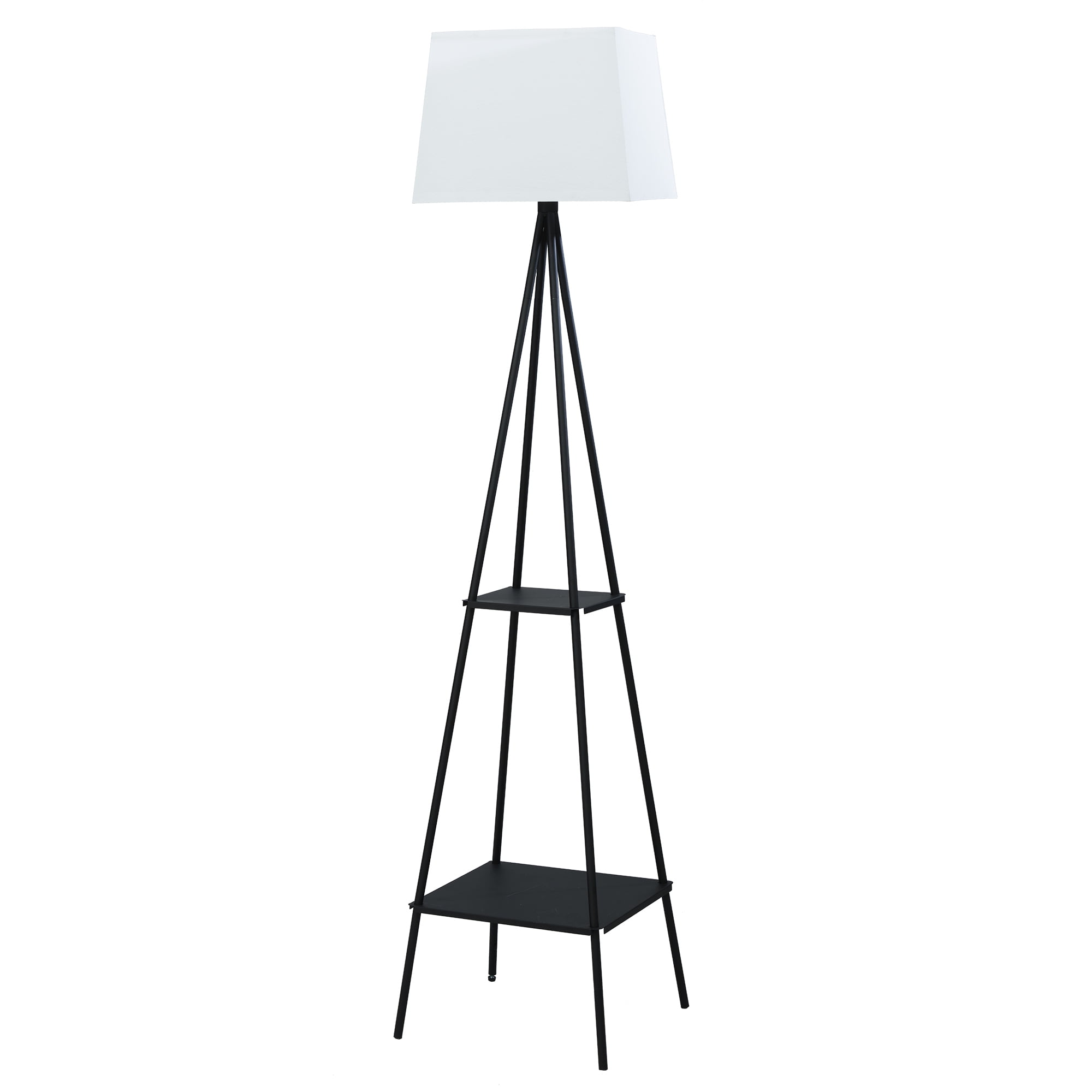 Mainstays 60" Matte Black Metal Floor Lamp, with 2 Shelves and White