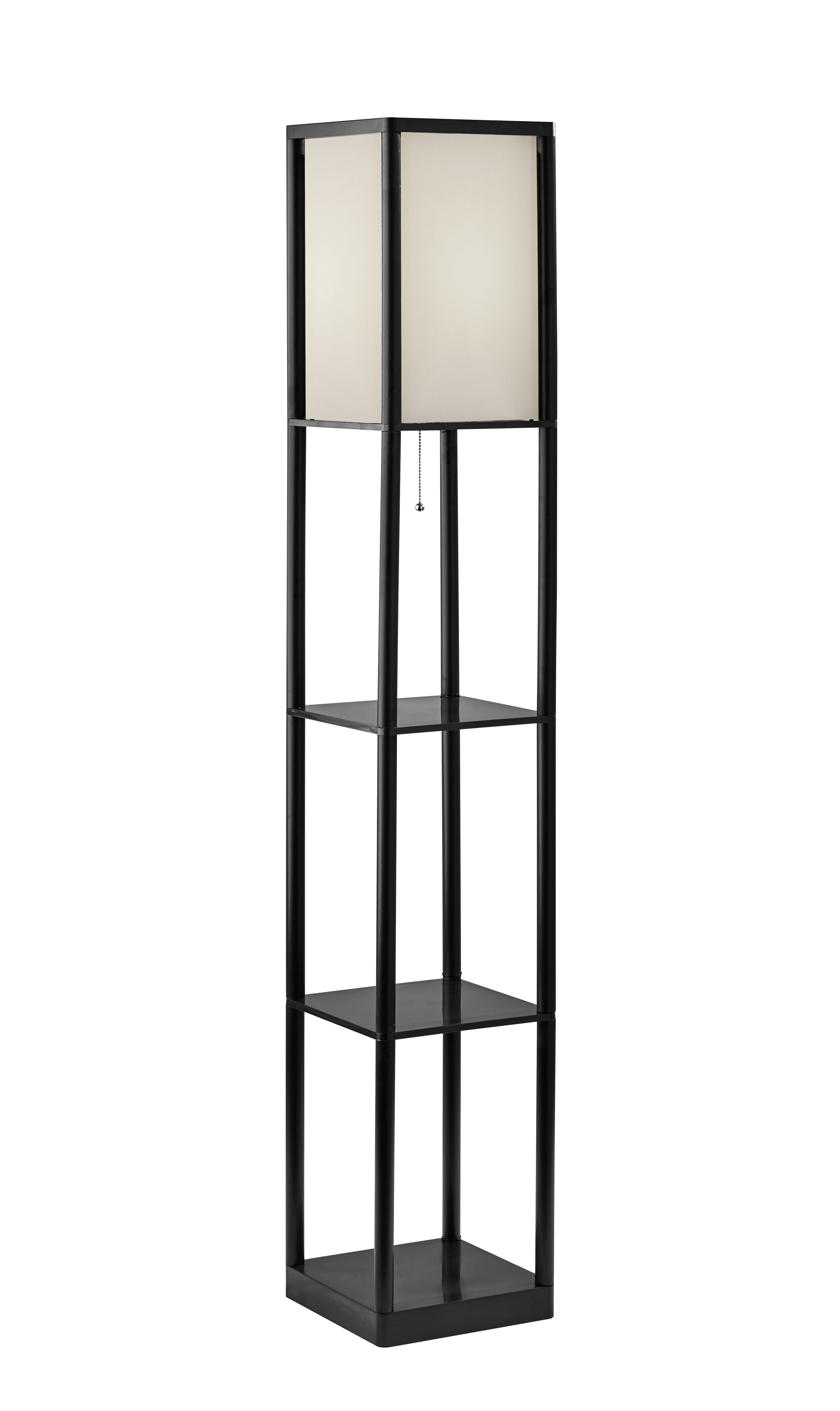Black Plastic Shelf Floor Lamp with White Fabric Shade, 62 Inches