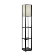 Mainstays 62" Plastic Black Shelf Floor Lamp, Sustainable White Fabric Shade ,Modern Design, New Condition, Adult and Dorm Room Use