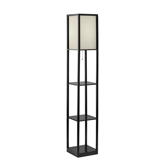Mainstays 62 Inch Floor Lamp With Black Plastic Shelves and Sustainable White Fabric Shade