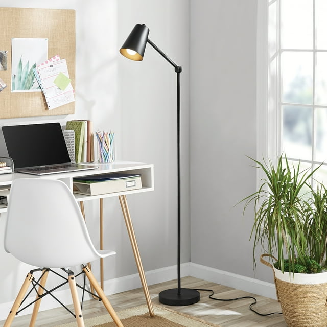 Mainstays 64 inch Black Architect Floor Lamp with LED Bulb, Matte Metal