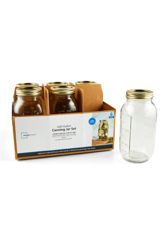 64 oz Mason Jars, Wide Mouth Half Gallon Canning Jars with Lids and Rings, 6-Pack Extra Large Glass Jars for Home Canning and Pantry Storage