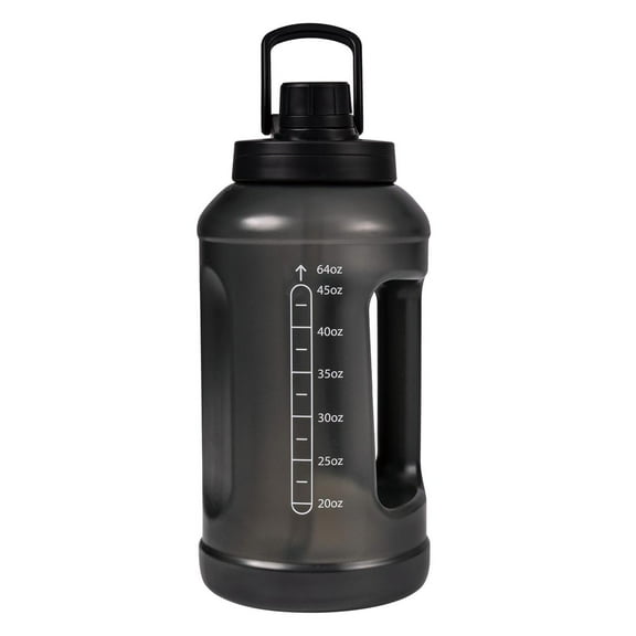 Mainstays 64 Fluid Ounces Water Bottle, Translucent Black, with Straw/ Chug 2 in 1 Lid, Light Weight, Reusable, Plastic