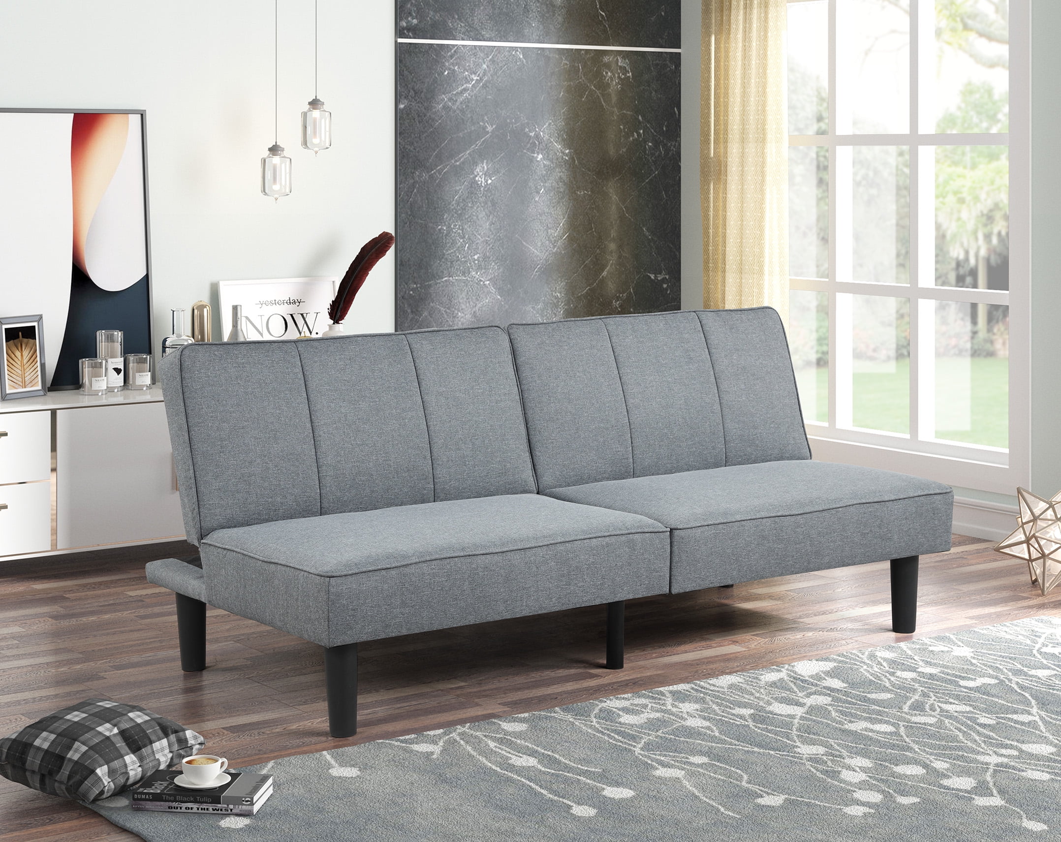 Mainstays 66" Studio Futon, Gray Linen Upholstery