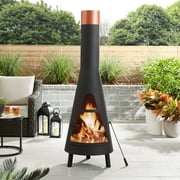 Mainstays 67 Tall Round Powder-Coated-Black Finish Steel Wood Burning Chiminea