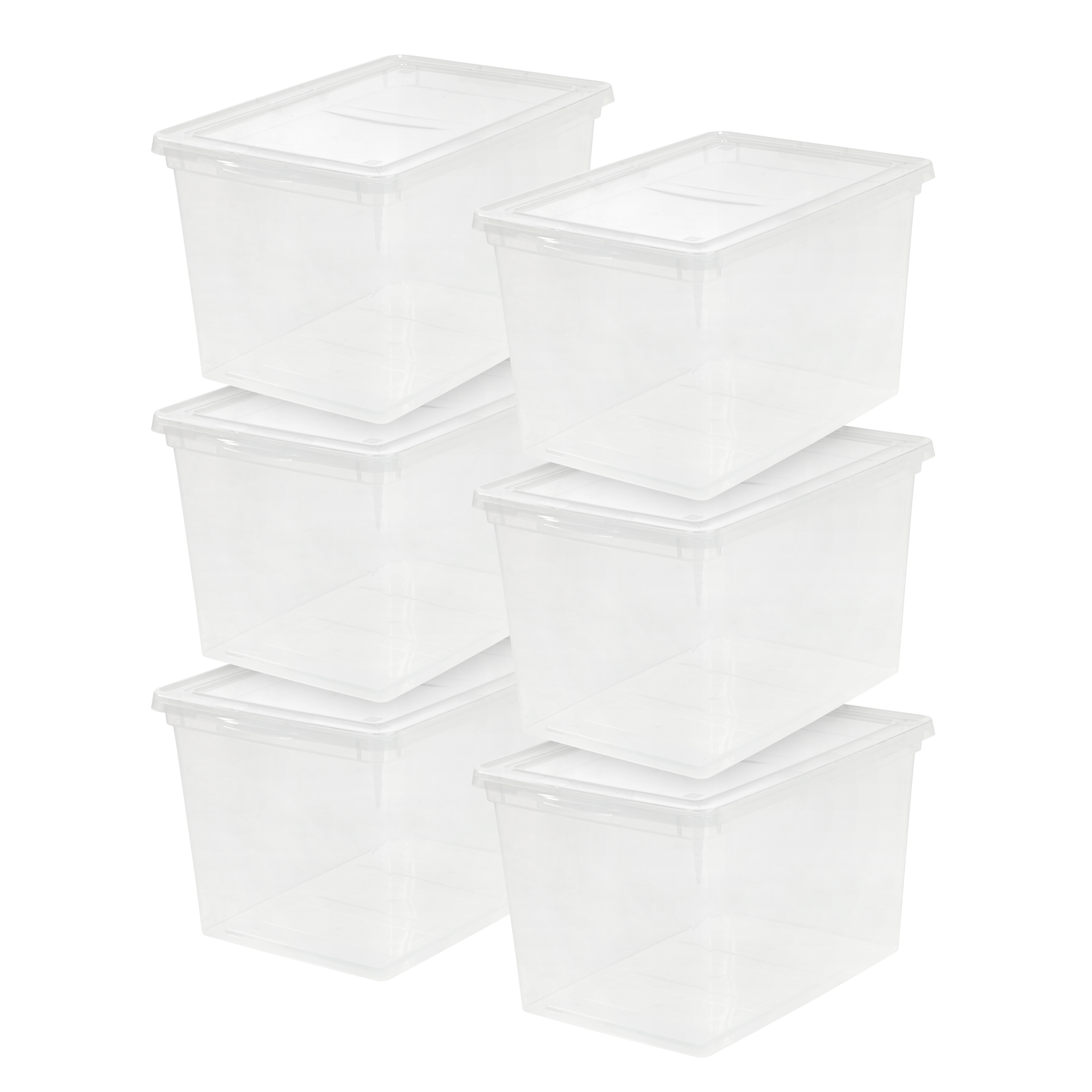 Mainstays 68 Quart Jumbo Stackable Plastic Closet Storage Organizer Box,  Clear, Set of 6