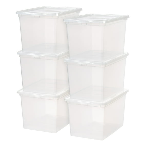 Mainstays 68 Qt. Plastic Storage Bins with Lids, Clear, Stackable Totes, Containers 6Pk