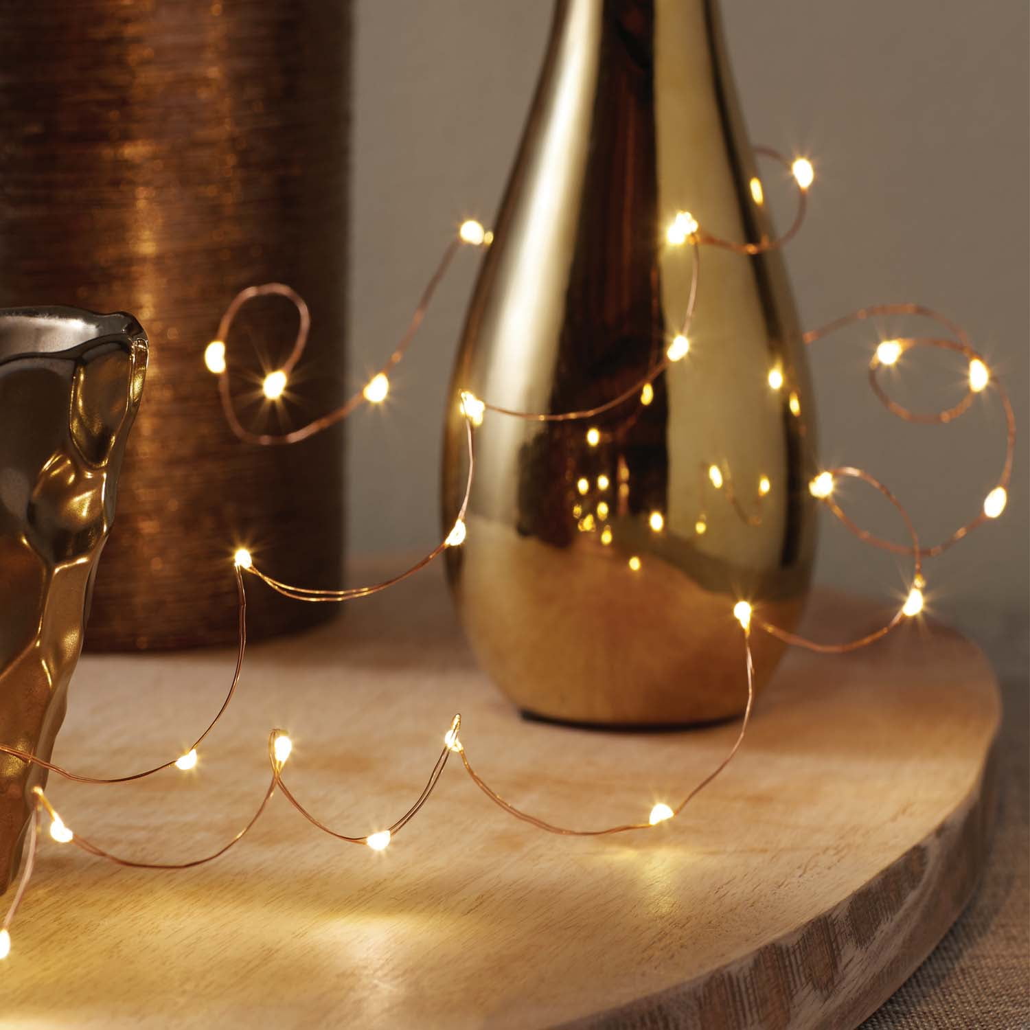 Mainstays 6ft Copper Wire Indoor LED Fairy String Lights with Battery Operated Automatic Timer - 18 LED Lights