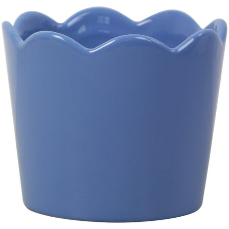 Mainstays Small 6in Diameter Round Blue Scallop Ceramic Planter