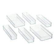 Mainstays 6-Piece Clear Plastic Drawer Storage Organizer Set, Kitchen, Desk and Bathroom Drawer Organizer Bins for Home Organization