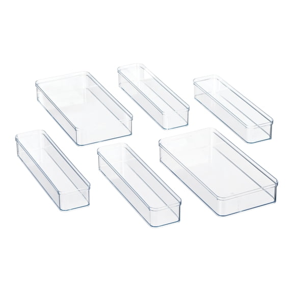 Mainstays 6-Piece Clear Plastic Drawer Organizer Set, Stackable Storage Bins