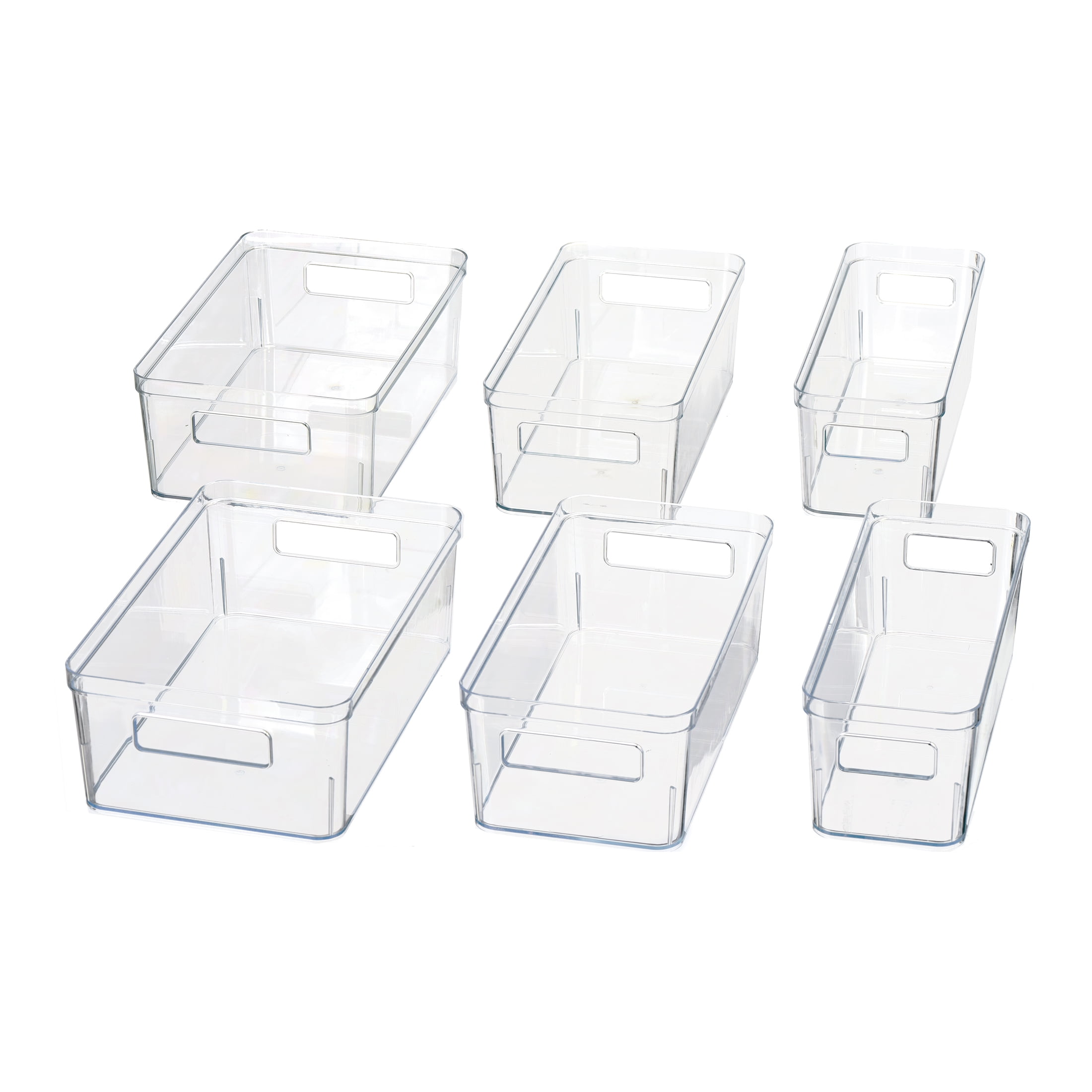 Mainstays 6-Piece Clear Plastic Refrigerator Organizer Bin Set for Kitchen, Pantry and Cabinet