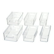 Mainstays Clear Plastic Refrigerator Organizer Bin Set, for Kitchen, Pantry and Cabinet Organization, 6 Count