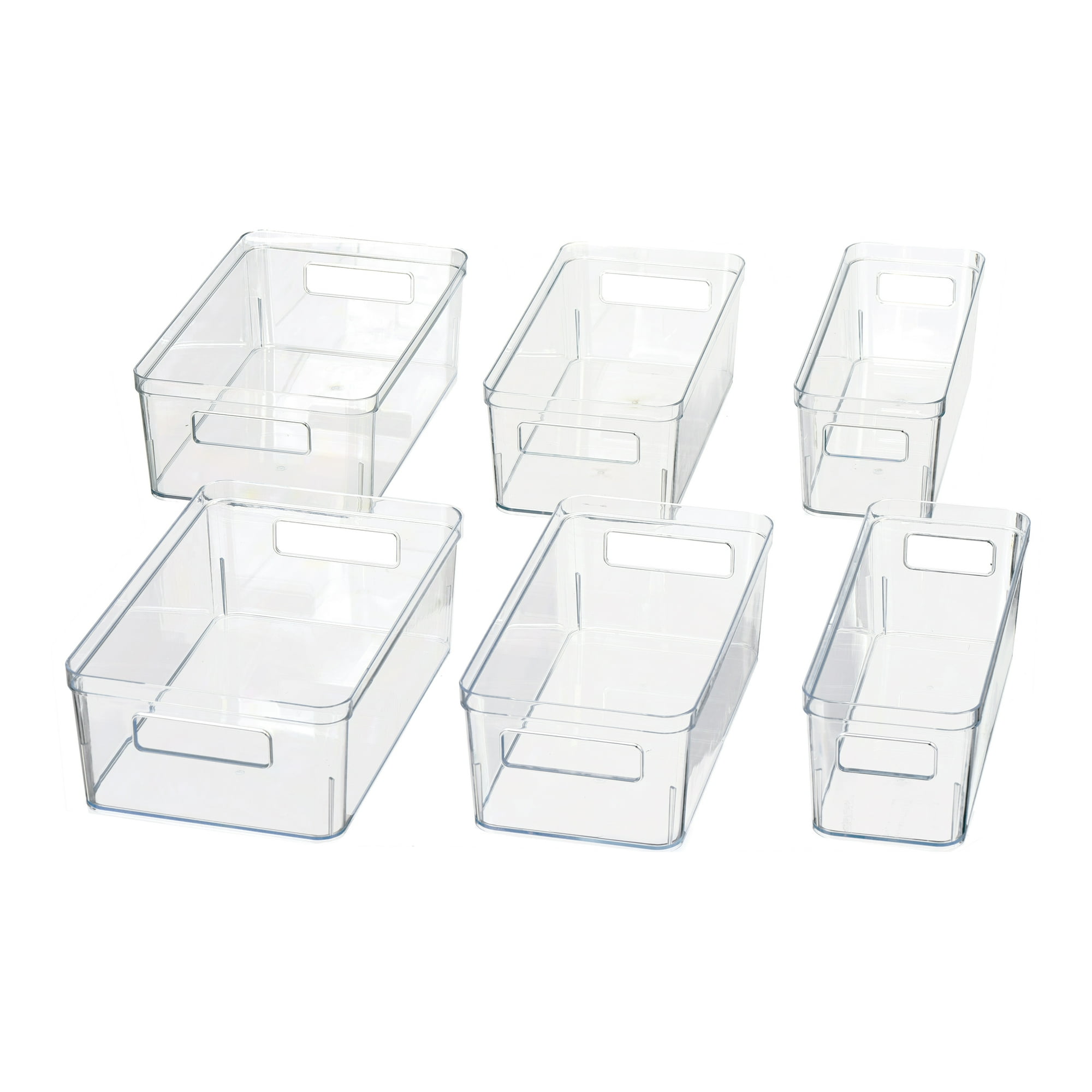 Mainstays 6-Piece Clear Plastic Fridge Storage Organizer Bin Set, Refrigerator Organizer Containers for Kitchen, Pantry and Cabinet Organization