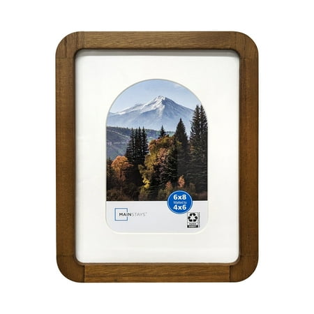 Mainstays – 4x6 Picture Frame – Walnut Wood Finish Mattted Rounded Corners Tabletop Photo Frame