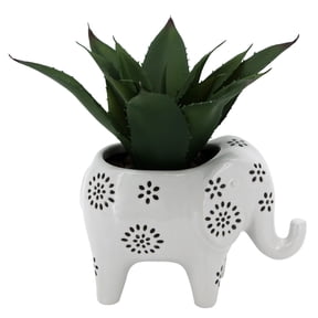 Mainstays 7.5\" Artificial Agave Plant in White Ceramic Elephant Planter