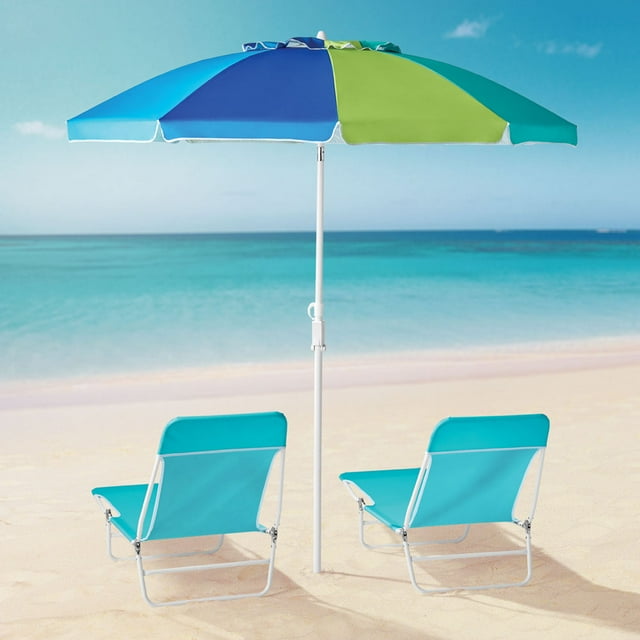 Mainstays 7. 5 feet Beach Umbrella with Tilt, Sand Anchor, UV
