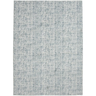 Mainstays 7.5 x 9.5 Ivory and Blue Plaid Indoor Area Rug