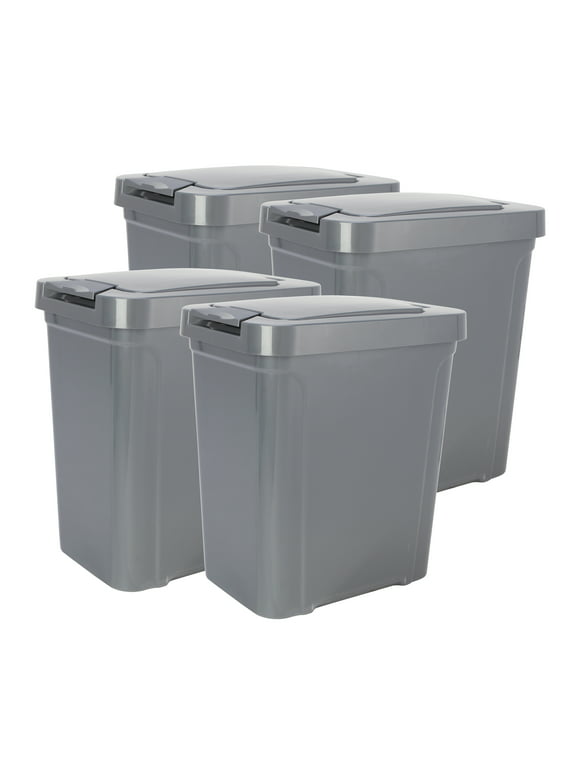 Mainstays 7.6 gal Plastic Touch Top Lid Kitchen Trash Can, 4 Pack, Gray