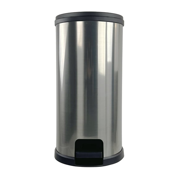 Mainstays Kitchen Trash Can, 7.9 Gallon Plastic Step Garbage Bin with Lid, Silver