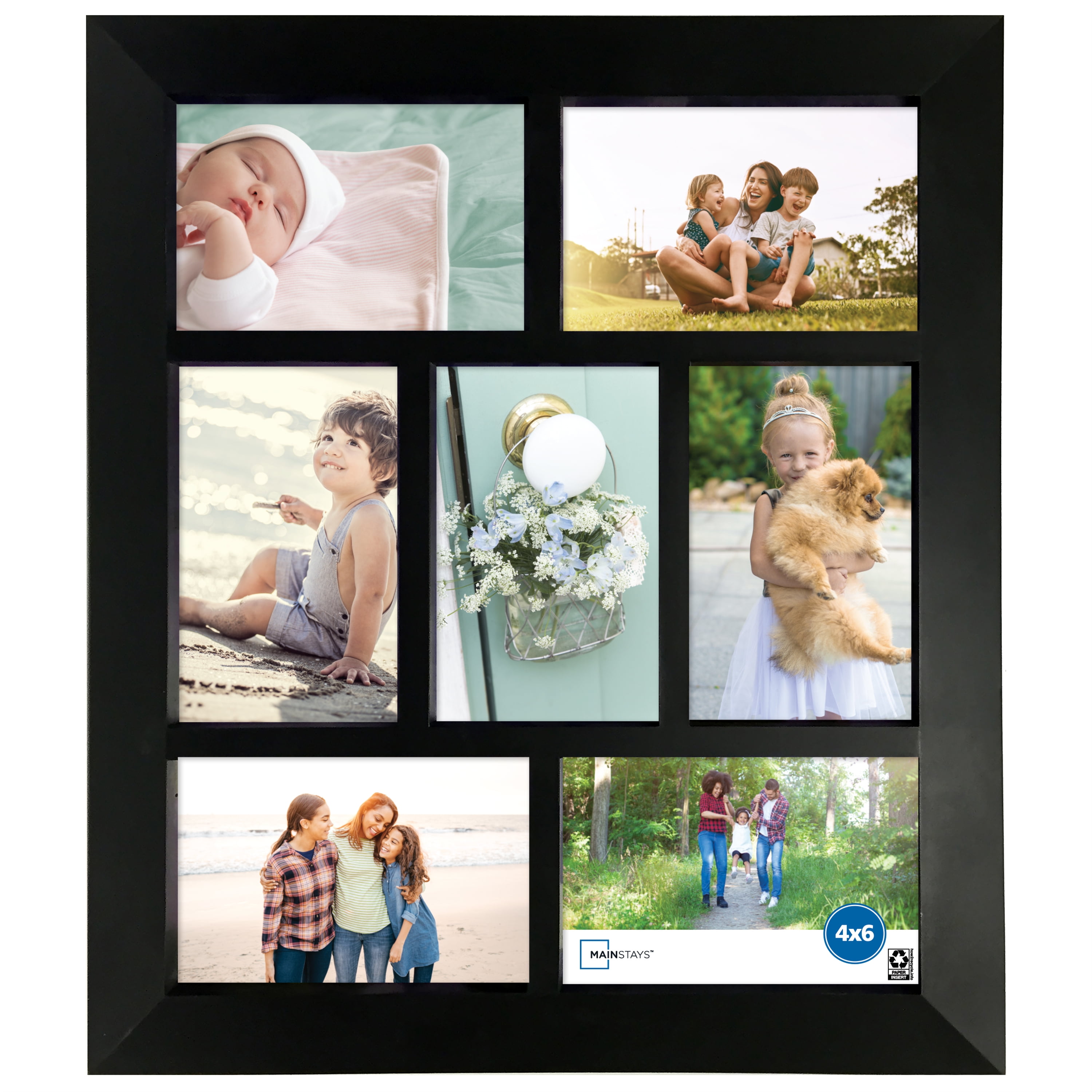 Mainstays 7-Opening 4 x 6 Wide Bevel Black Collage Picture Frame