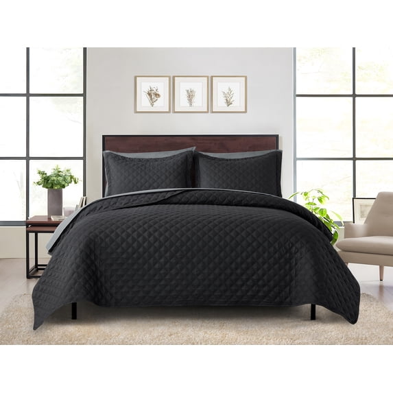 Mainstays All in One Lightweight Quilt Set and Sheet Set -7 Piece, Full, Black