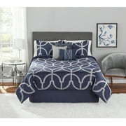 Mainstays 7-Piece Blue Geometric Jacquard Comforter Set, King, Adult