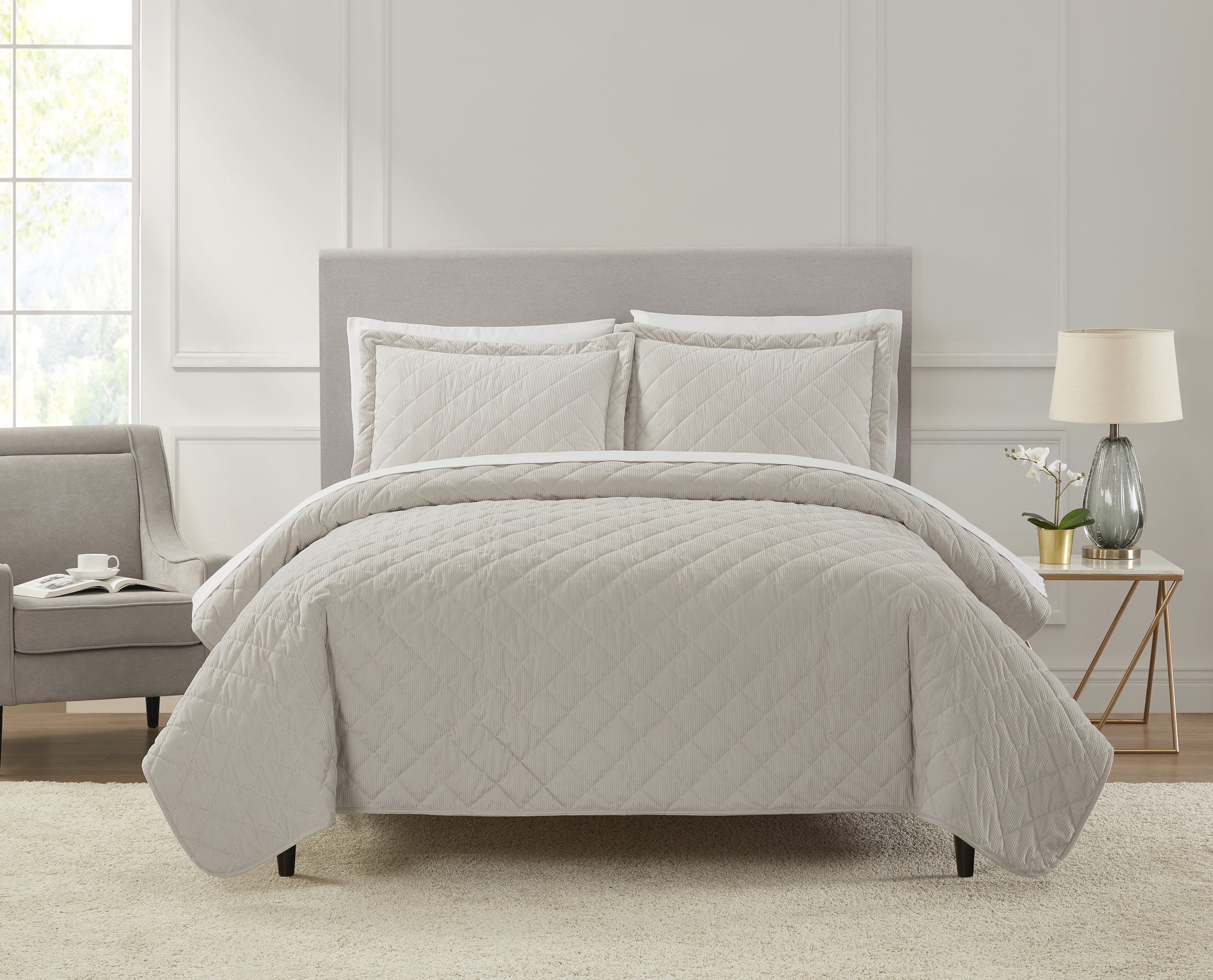 Mainstays 7 Piece Corduroy Quilt Set with Sheets, Queen