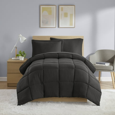 Mainstays All in One Down Alt Reversible Comforter and Sheet set- 7 Piece, Full, Black