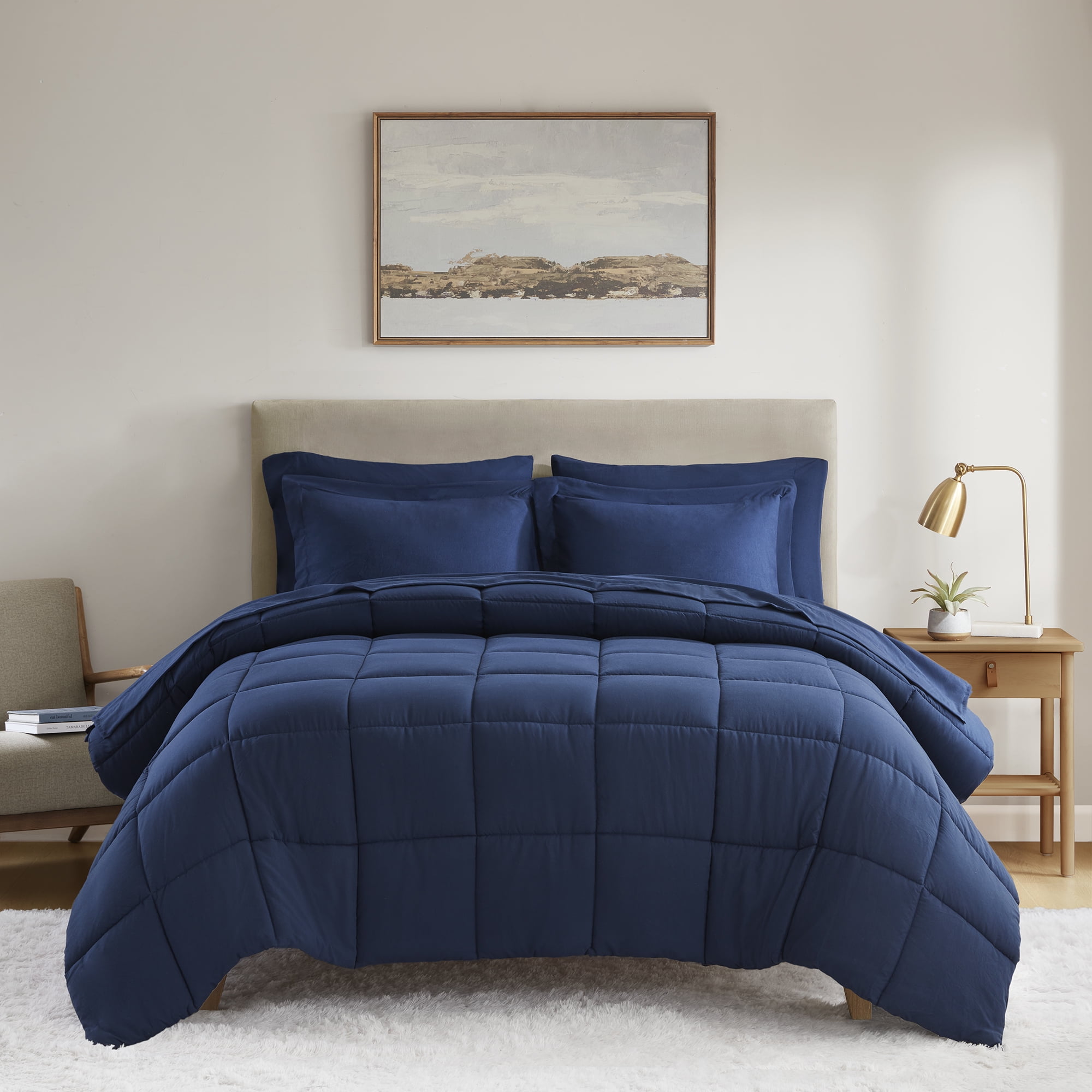 Mainstays All in One Down Alt Reversible Comforter and Sheet set- 7 Piece, Full, Navy