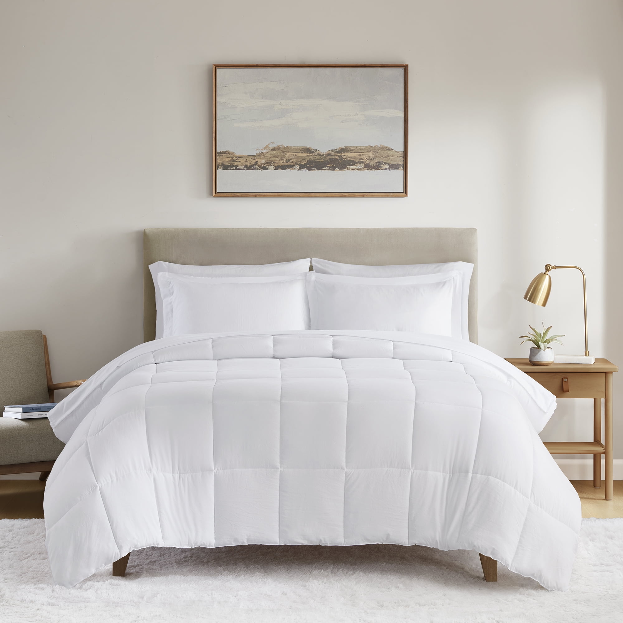 Mainstays All in One Down Alt Reversible Comforter and Sheet set- 7 Piece, Full, White