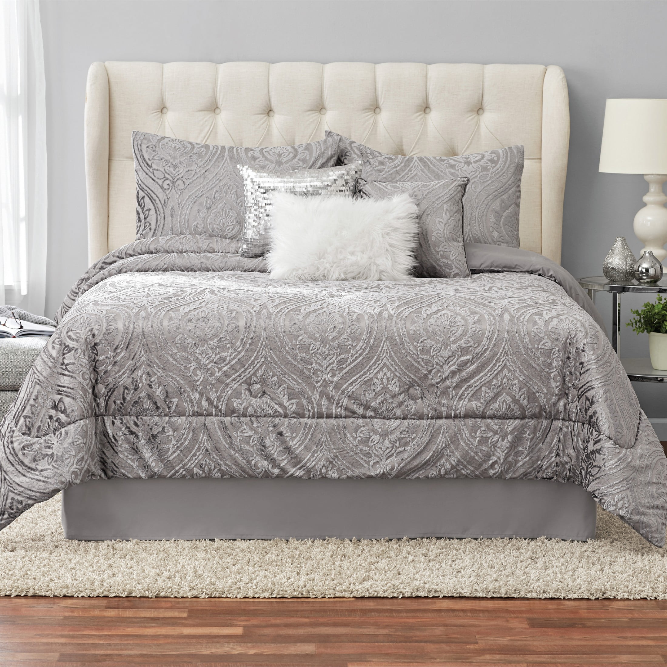 Mainstays 7-Piece Gray Cougar Ogee Woven Comforter Set, King
