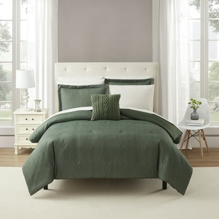 Mainstays 7 Piece Green Texture Bed in a Bag Comforter Set with Sheets, Twin-XL