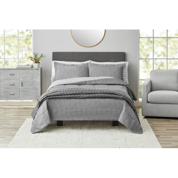 Mainstays 7-Piece Grey Bed in a Bag Comforter Set with Coverlet, King, Adult, Unisex