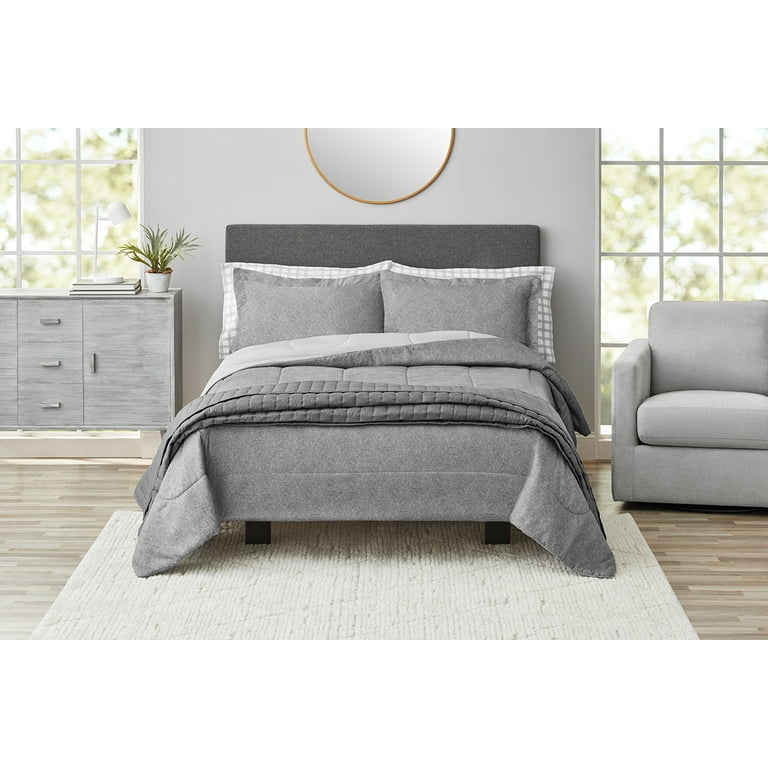 Mainstays 7-Piece Grey Bed in a Bag Comforter Set with Coverlet, King 