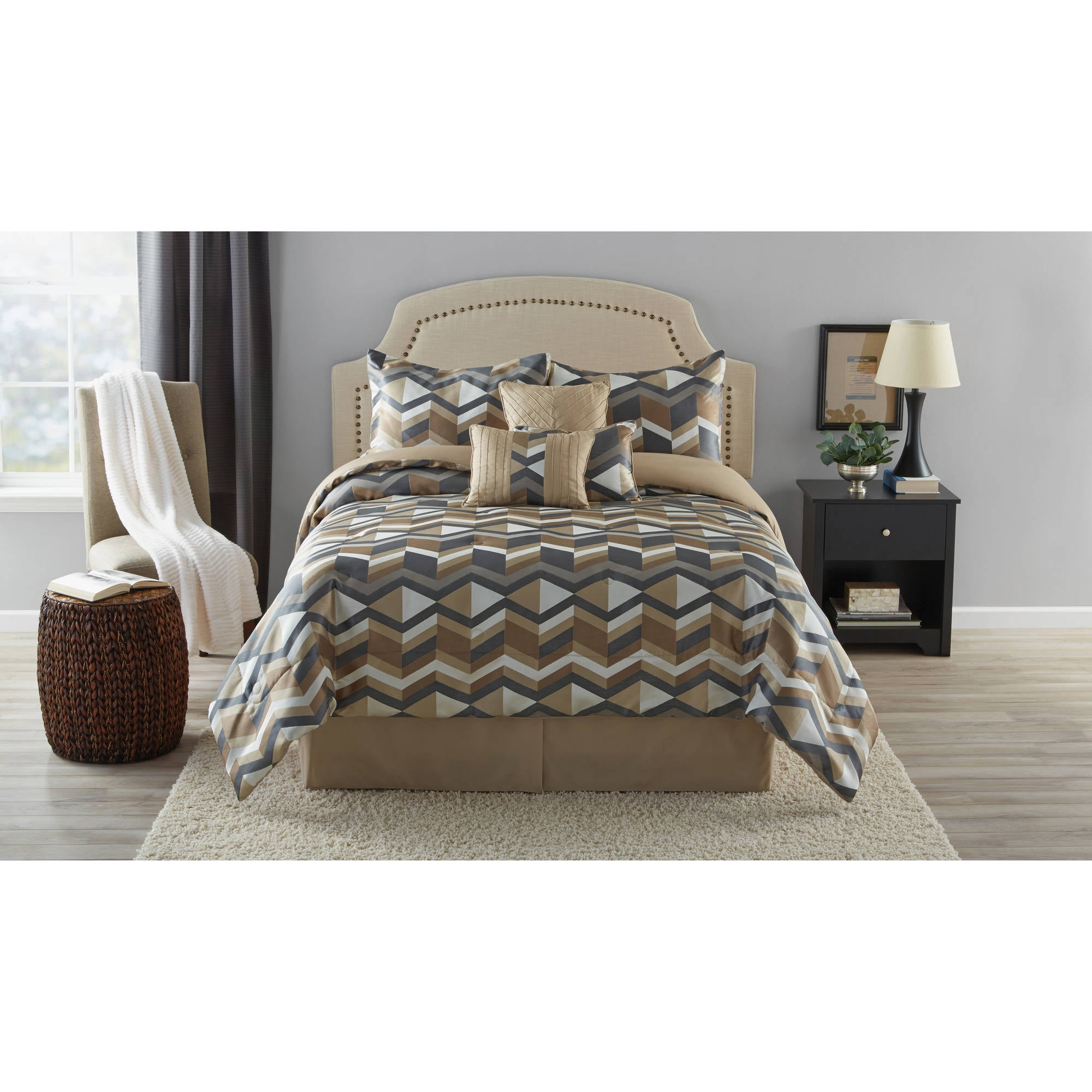 Mainstays 7 Piece Monroe Comforter Set, Full/Queen