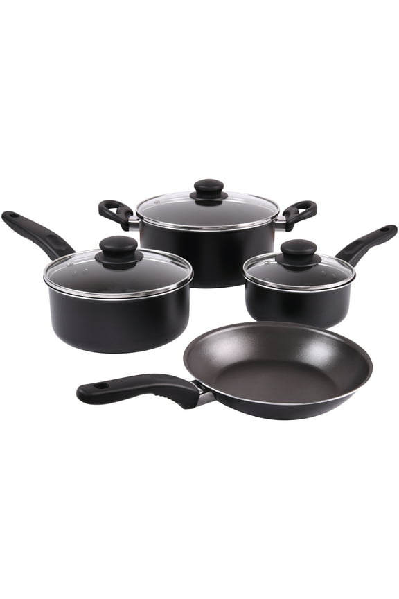 7 Piece Non Stick Aluminium, Pots and Pans Cookware Set, Black