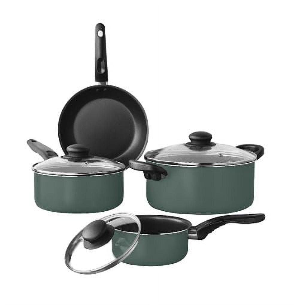 Mainstays 7 Piece Nonstick Aluminum Pots and Pans Cookware Set, Green
