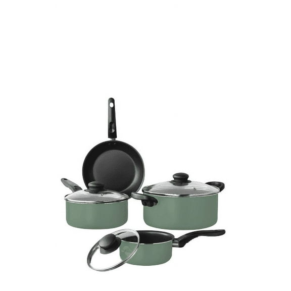 Mainstays 7 Piece Nonstick Aluminum Pots and Pans Cookware Set, Green