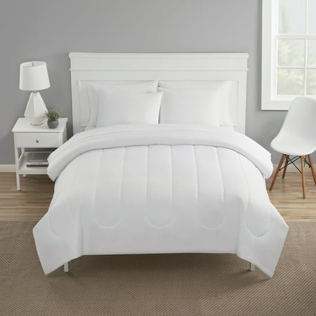 Mainstays 7 Piece Reversible Bed in a Bag Comforter Set with Sheets, Artic White, Queen
