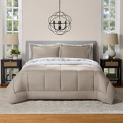 Mainstays Reversible 7-Piece Bed in a Bag Comforter and Sheet Set, Queen, Beige Palm