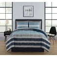 thumbnail image 1 of Mainstays 7 Piece Reversible Bed in a Bag Comforter Set with Sheets, Blue and Grey Stripe, Full, 1 of 9