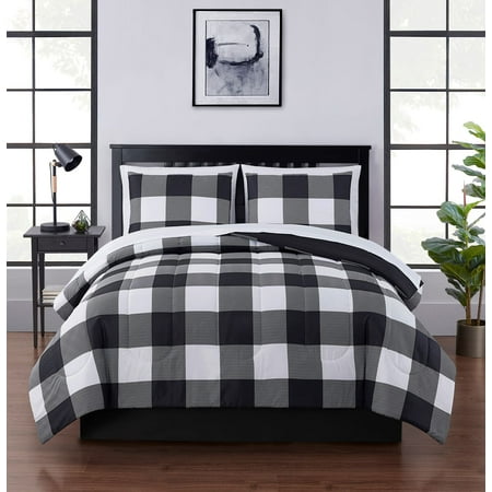 Mainstays 7 Piece Reversible Bed in a Bag Comforter Set with Sheets, Buffalo Check, Full
