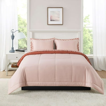 Mainstays 7-Piece Reversible Bed in a Bag Comforter Set with Sheets, Pink Blush, Full