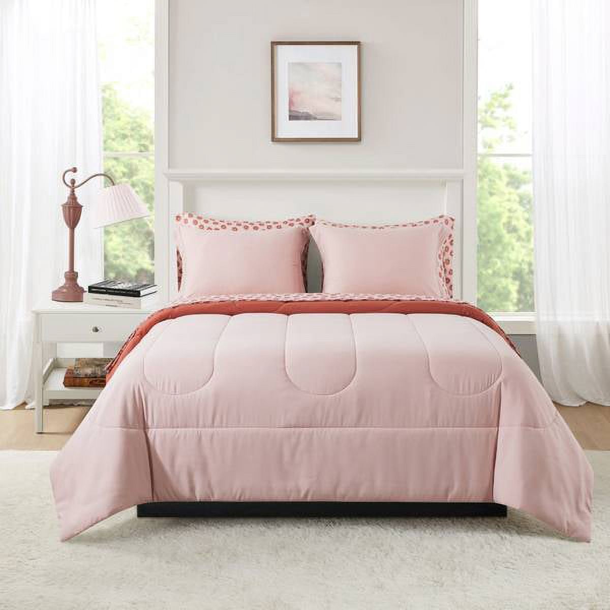 Queen Pink Microfiber Reversible Bed in a Bag Set