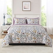 Mainstays All in One Reversible Comforter and Sheet Set, 7-Piece, Full, White Multi Floral